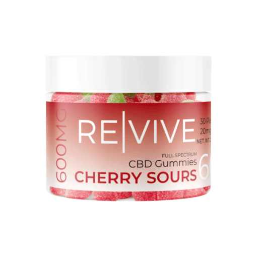 Jar of 30, CBD full spectrum gummies made by revive. Entourage effect with CBD, CBG and CBC.