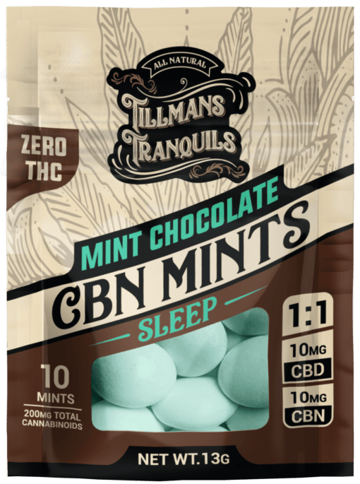 pack of tillmans CBD and CBD sleep mints, mint chocolate