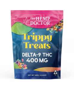 The Hemp Doctor Trippy Treats Delta-9 THC 400mg package front with colorful design and brand logo