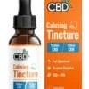 CBDfx Calming Tincture bottle and orange retail box showing 500mg CBD and 150mg CBN content, with full-spectrum and terpene complex features
