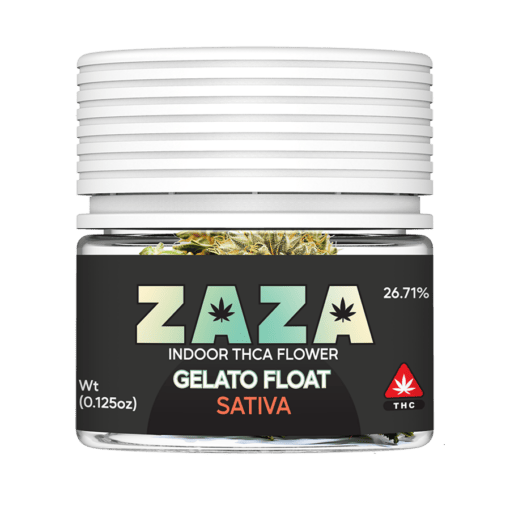 Jar of ZAZA Gelato Float THCA flower buds