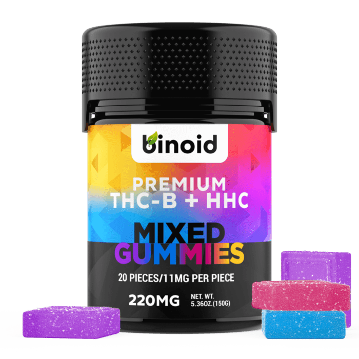 Mixed Flavors THCB + HHC Vegan Gummies – assorted colors in 220 mg jar